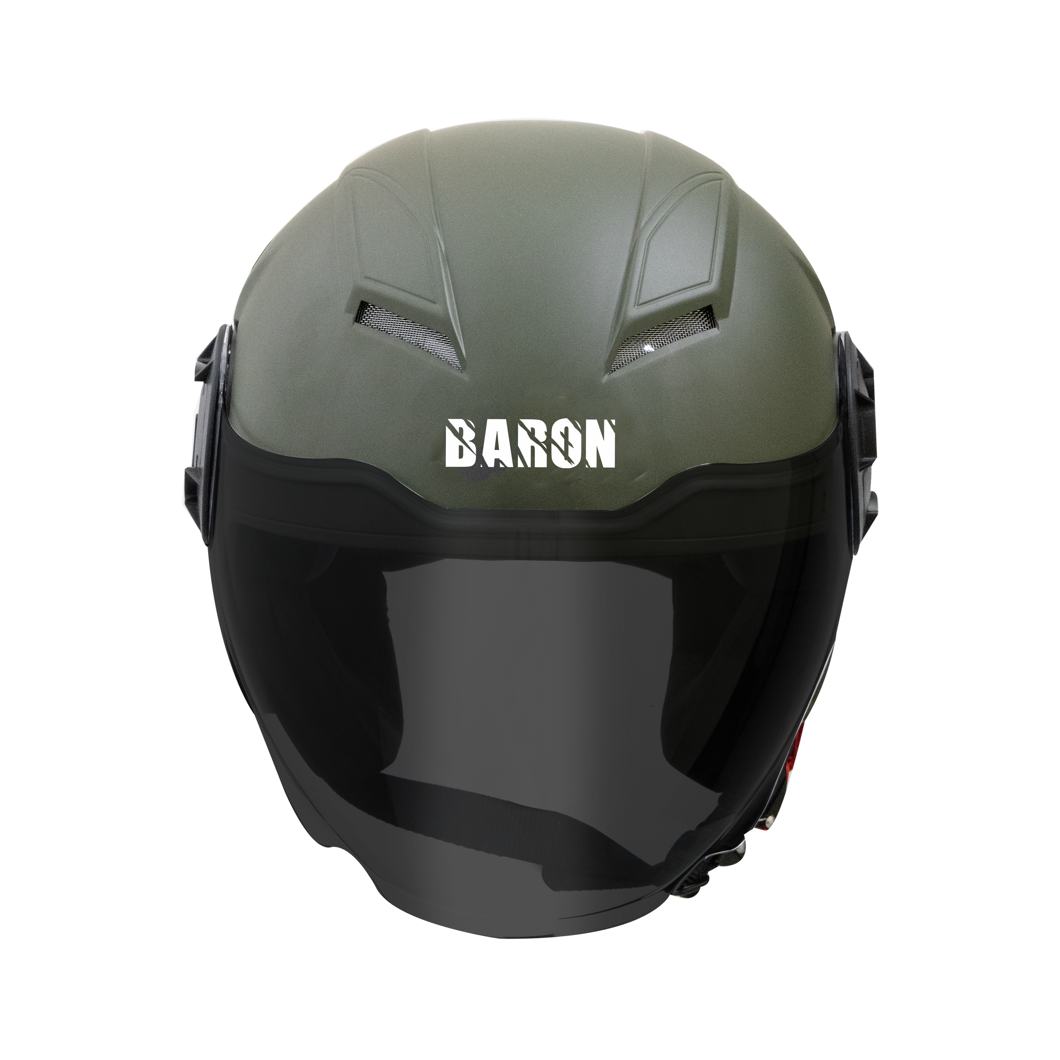 Steelbird Baron Open Face Helmet , ISI Certified Helmet (Matt Battle Green With Smoke Visor)